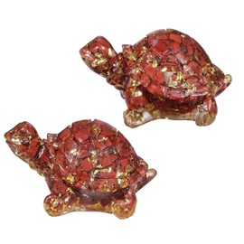 mookaitedecor Pack of 2 Red Jasper Crystal Turtle Statue, Resin Turtle Figurine Sculpture Bag Stone for Home Office Decoration Collectible Ornament