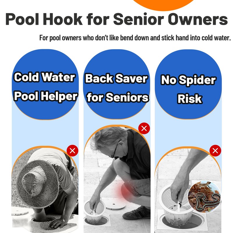 HOICATED Pool Skimmer Hook Skimmer Basket Handle 39.8 Inch Pool