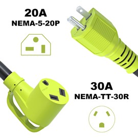 AOWEITOUR 20 Amp NEMA 5-20P to NEMA TT-30R Generator Adapter Cord, Outdoor Power Equipment for RV Trailer Camper with Handle,STW 12 AWG,ETL Listed(1FT)