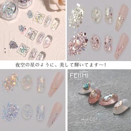 CQJSYL Glitter 6 Colors Glitter Nail Art Parts Resin Filled Aurora Powder Gel Nail Glitter Glitter Nail Decoration Parts