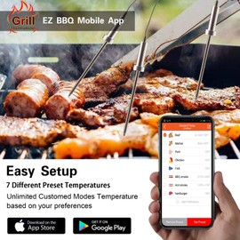 Wireless Grill Thermometer, Bluetooth Meat Thermometer, Digital BBQ Meat Thermometer for Grilling Smoker Oven Kitchen Food Cooking, Smart APP Alarm Monitor Instant Read with 4 Stainless Steel Probes