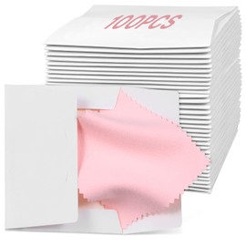 100 Pcs Jewelry Cleaning Cloth, Professional Polishing Cloth Individually Wrapped, Pink Silver Polishing Cloths for Jewelry Sterling Silver Gold Platinum Watch Coins and More (3.2" x 3.2")