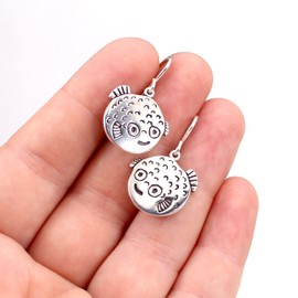 Mark Poulin Sterling Silver Pufferfish Earrings - Adorable Blowfish Fish Charm Earrings on Sterling French Hook Ear Wires - 925 Gift