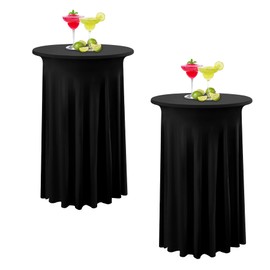 Nobed HHT 2 Pack Black Round High Top Cocktail Table Cloth 36×43 Inch, Wrinkle Free Stretch Spandex Cocktail Tablecloths Table Covers with Wavy Skirt, for Cocktail Party Banquet Birthday Bar