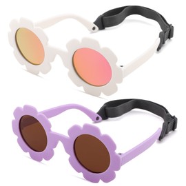 Hycredi Flexible Bendable Flower Baby Polarized Sunglasses with Strap Cute Shades for Newborn Infant Boys Girls Age 0-24 Months-Pink/Pink Mirror