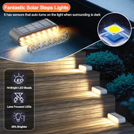 XILLUMI CORE Solar Step Lights for Outside, 8-Pack Stair Light Outdoor Waterproof IP67, 14 LED Warm White Light Solar Powered Lighting for Steps, Stairs, Deck, Patio, Walkway, Front Porch Decor