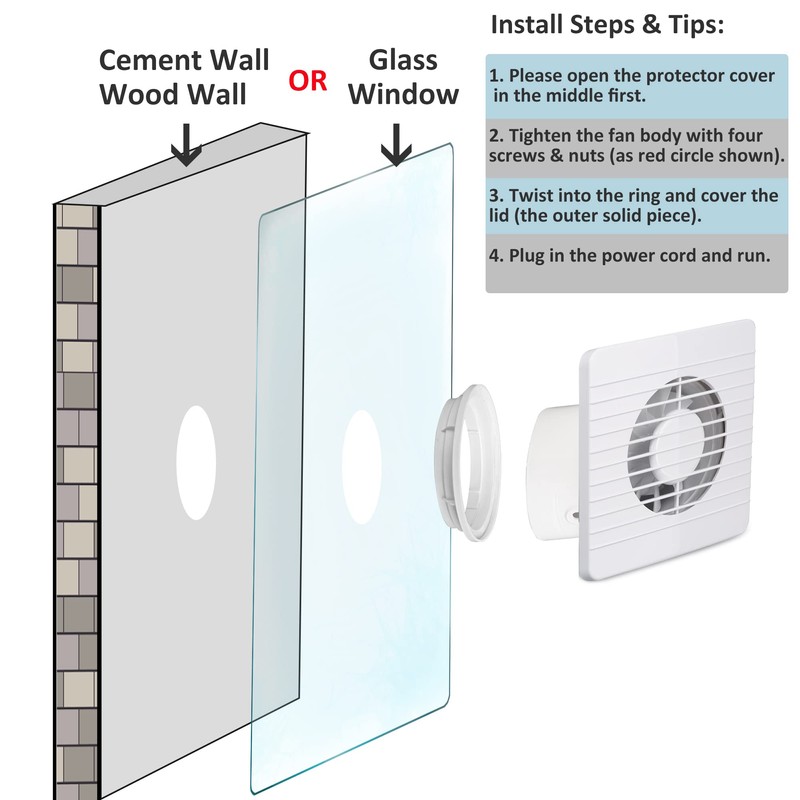 Hose Vary 4 Inch Wall-Mounted Exhaust Fan, Small Bathroom Fan,