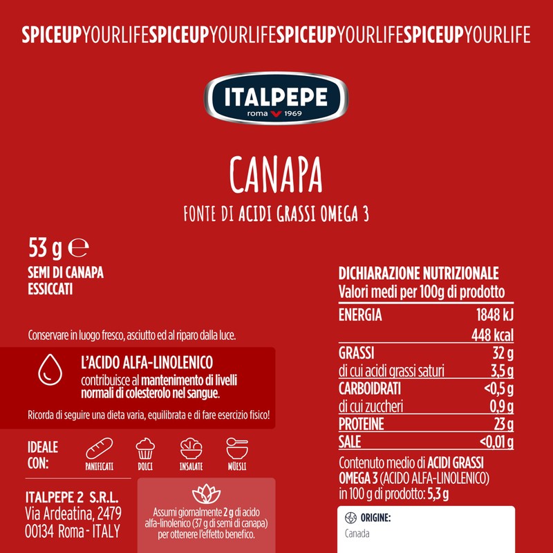 Italpepe, Semi di Canapa, Fonte di Acidi Grassi Omega 3,