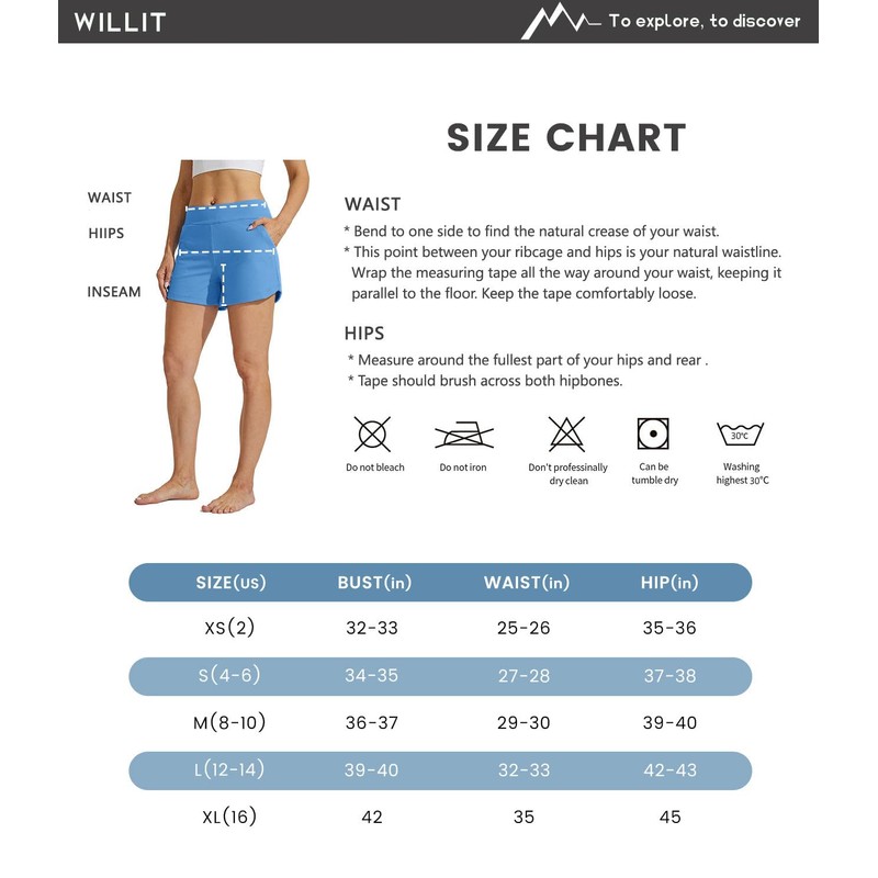 WILLIT Swimming Shorts Women's Swimming Trunks Board Shorts Quick Drying
