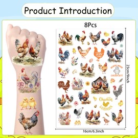 Yoyuspy Chicken Temporary Tattoos Stickers - 200+ Chicken Farm Tattoos Gifts Decor Stickers Chicken Birthday Party Favors Supplies Decorations School Prizes Rewards Crazy Chicken Lady Temporary Tattoo