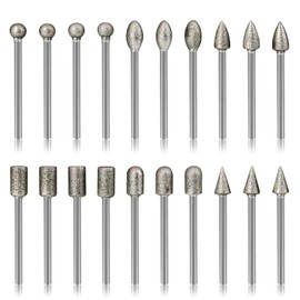 Stone Carving Set Diamond Burr Bits Compatible with Dremel, 20PCS Polishing Kits Rotary Tools Accessories with 1/8’ Shank for Carving, Engraving, Grinding, Stone, Rocks, Jewelry, Glass, Ceramics