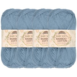 JubileeYarn Baby Soft Bamboo Cotton Yarn - 50g/Skein - Faded Glacier Blue - 4 Skeins