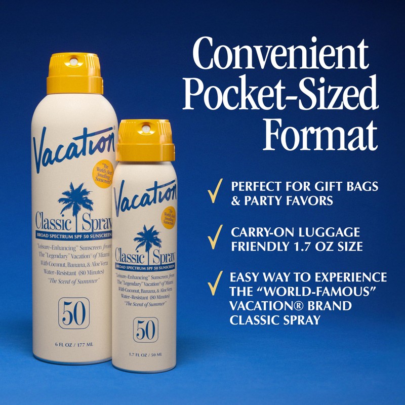 Vacation Mini Classic Sunscreen Spray SPF 50, Water-Resistant, Mini Sunscreen