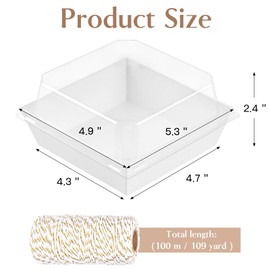 ZORRITA ZORRITA 50 Pack 5 Inch Paper Charcuterie Boxes with Clear Lids, Square To Go Cake Slice Containers Small Bakery Boxes for Dessert, Cookies, Sandwich, Strawberries (White)