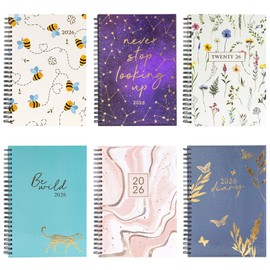 evelay 2026 A5 Week to View Spiral Bound Diary Hardback Wiro Cover Office School (Butterfly)