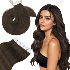 Hetto Real Hair Tape-In Extensions Brown Tape Extensions Real Hair Straight Hair Extensions Tape Real Hair Remy Dark Brown #2 40 cm 50 g