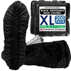 Innovative Haus 200 Pack (100 Pairs) Black Extra Large Indoor Shoe Covers - Disposable Non Slip Boot & Shoe Covers - Disposable Booties for Shoe Covers - Shoe Covers for Indoors Reusable