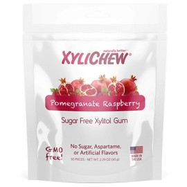 Xylichew 100% Xylitol Chewing Gum - Non GMO, Gluten, Aspartame, and Sugar Free Gum - Natural Oral Care, Relieves Bad Breath and Dry Mouth - Pomegranate Raspberry (50 count)