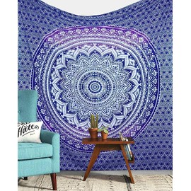 THE ART BOX Hippie Mandala Wall Hangings Large Tapestry Purple And Blue - Indian Cotton Beach Wall Blanket, Bohemian Decor Tapestrys - Bedroom Aesthetic Tapestries - 88x85 inch