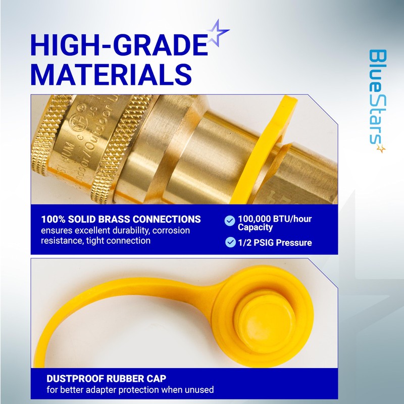 [100% Solid Brass] BlueStars 1/2 inch Gas Quick Connect Kit