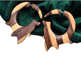 Fake Gauge Faux Drop Dangle Wooden Earrings Tribal Handmade Carved Unisex Men Women Girls Ladies Jewellery UK-60