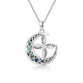 TRISHULA Witches Knot Necklace 925 Sterling Silver Crescent Moon Pendant Celtic Knot Necklace Gothic Cross Necklace Celtic Witches Knot Jewellery Gift for Women