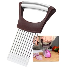 Stainless Steel Onion Holder for Slicing,Onion Slicer Holder, Onion Cutter for Slicing of Onions, Tomatoes,Avocados,Eggs and Other Vegetables,Kitchen Utensils Gift (Wine Red)