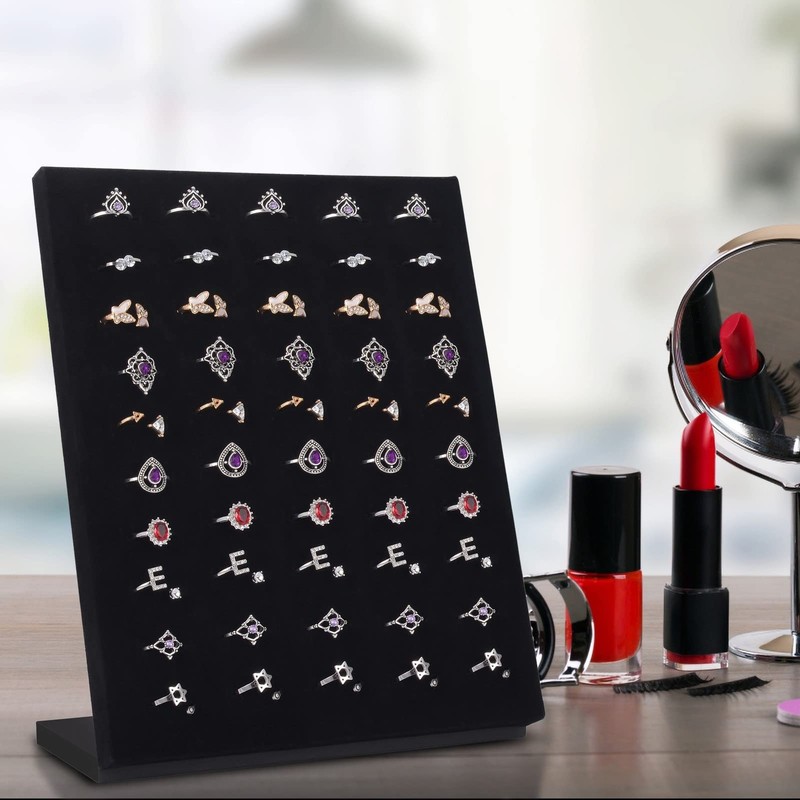 Homeanda Velvet L-Shaped 50 Slots Ring Earring Jewelry Display Tray