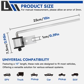 Universal Exhaust Hanger Rod Heavy-duty Stainless Steel Exhuast Pipe Hanger Rod Weld On Exhaust System- 3/8" Rod 10" Long(4 PCS)