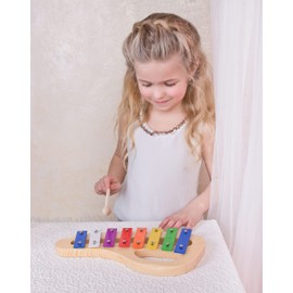 Bino world of toys Xylophon, Spielzeug für Kinder ab 3 Jahre (Musikinstrument für Kinder, Xylophon aus Holz & Metall, 8 Töne, mit Klangplatten in Regenbogenfarben und einem Klöppel), Mehrfarbig