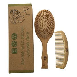 Bamboo hair brush and comb made of bamboo, set of 2, recyclable and environmentally friendly