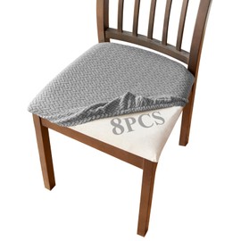 GBACHOOSE Dining Chair Seat Covers Set of 8, High Stretch Dining Chair Protector, Removable Washable Chair Seat Slipcovers Protector for Hotel, Banquet, Kitchen, Restaurant (Grey)