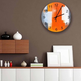 Orange Wall Clock Abstract Painting Wall Clock 12" Silent Non-Ticking Quartz Battery Operated Fall Thanksgiving Living Room Decor Clock, Easy to Read Clock for Bedroom Decor Office Decor Kitchen Decor