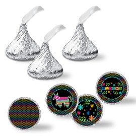 Pinata Hittin’ Neon Fiesta Themed Kiss Sticker Labels, 300 Party Circle Sticker Sized 0.75” for Chocolate Drop Kisses by AmandaCreation, Great for Party Favors, Envelope Seals & Goodie Bags