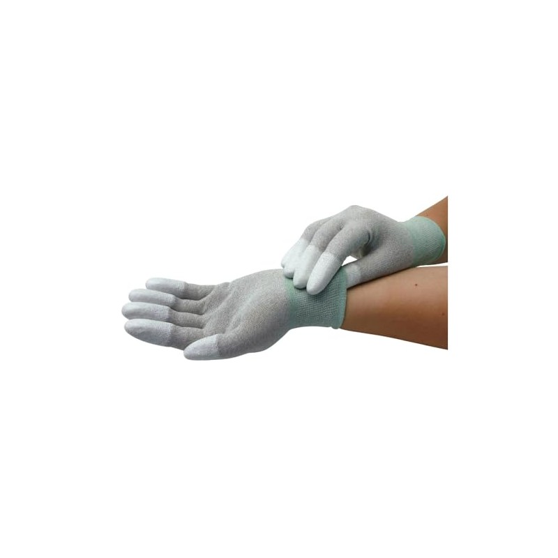 Wetec ESD Gloves, PU-Coated Fingertips, M, Carbon Thread (Protective Glove,