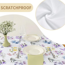 artslion Rectangle Waterproof 60x84in Wipeable Table Cover Non-PVC Fabric Watercolor purple flowers Designs Indoor Outdoor Use