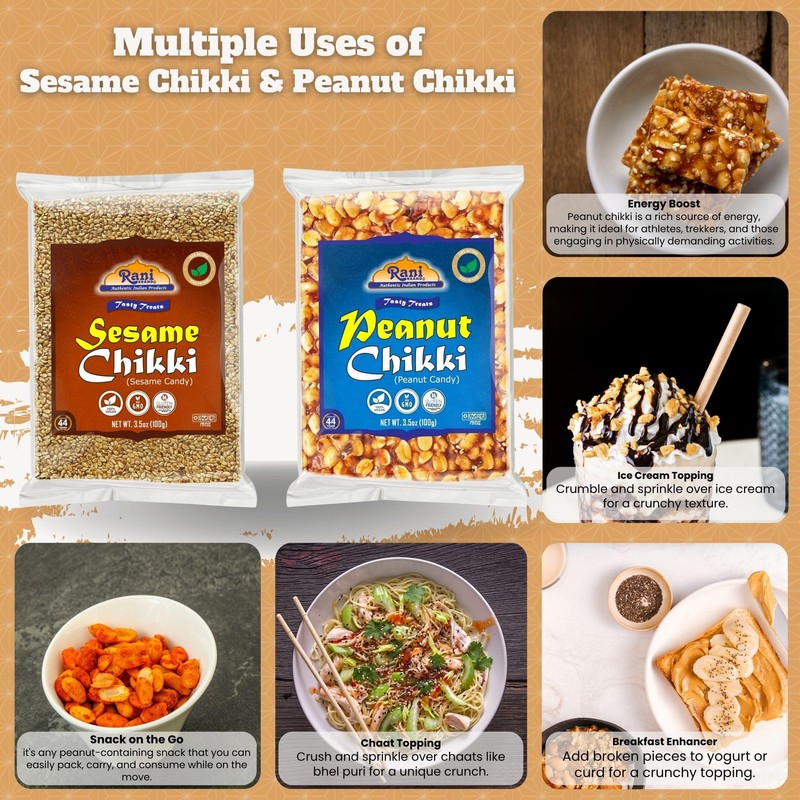 Rani Peanut & Sesame Chikki (Brittle Candy) 100g (3.5oz) x