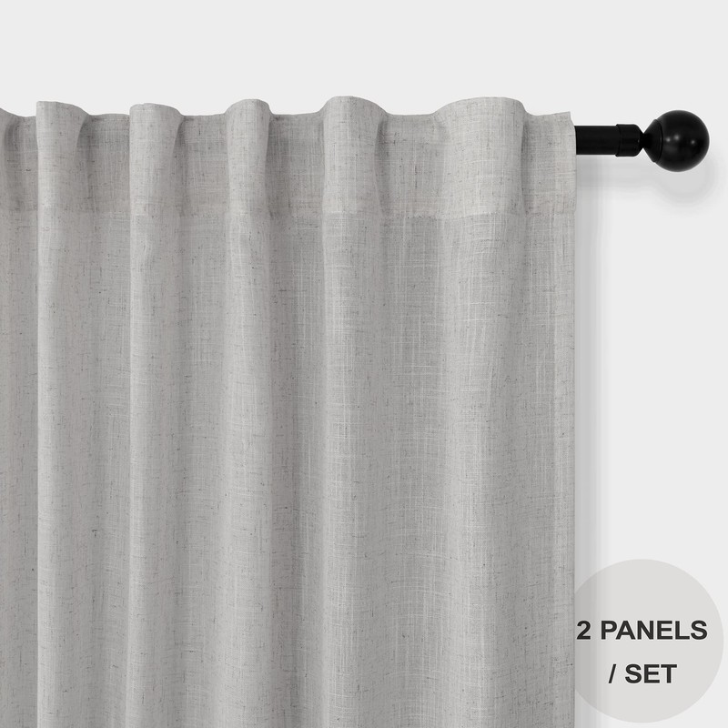 Pitalk - Cortina transparente de lino gris para cocina, 52