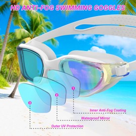 Ambienden Swimming Goggles Adults & Youth - Anti-Fog HD Lens, UV Protection, Waterproof Seal for Training, Beach/Pool - Secure Fit Unisex Goggles Swimming Men & Women