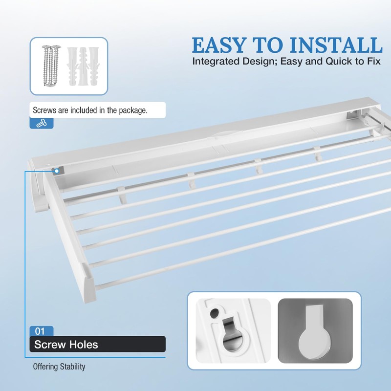 Ringmaster Laundry Drying Rack Collapsible Wall Mounted Hanger Retractable Clothes