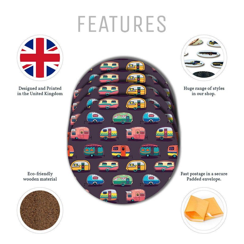 Destination Vinyl 4 Set - Fun Caravans Caravan Camping Coasters