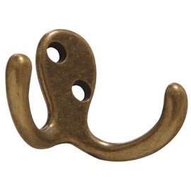 Hardware Essentials 852903 Double Clothes Hooks Antique Brass - 2 Pack