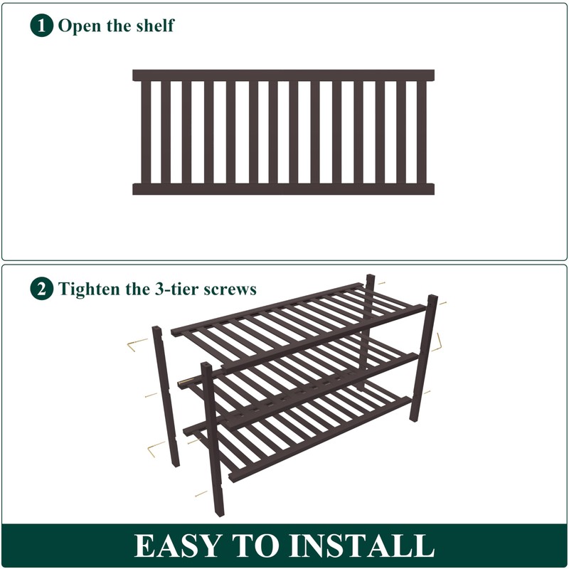 Smiry Bamboo Shoe Rack for Closet, 3 Tier Wooden Stackable