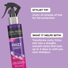 John Frieda Frizz Ease 3 Day Straight Heat Protection Spray, Keeps Hair Straight and Frizz-Free for 3 Days, Keratin-Infused Flat Iron & Styling Spray for a Smooth, Sleek Finish, 3.5 Oz, Pack of 2