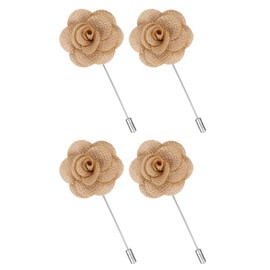 uxcell 4Pcs Rose Lapel Pin for Men, Satin Flower Lapel Pins Camellia Silk Brooch for Groom Business Wedding Suit Outfit Accessories, Light Khaki