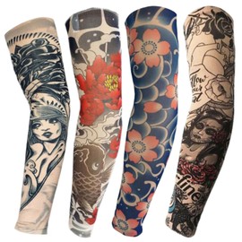 Fukufuku Tattoo Arm Cover, Cold Feeling, Sunscreen, Tattoo Sleeve, Breathable, Sweat Absorbent, Quick Drying, Unisex, One Size Fits Most, Set of 4