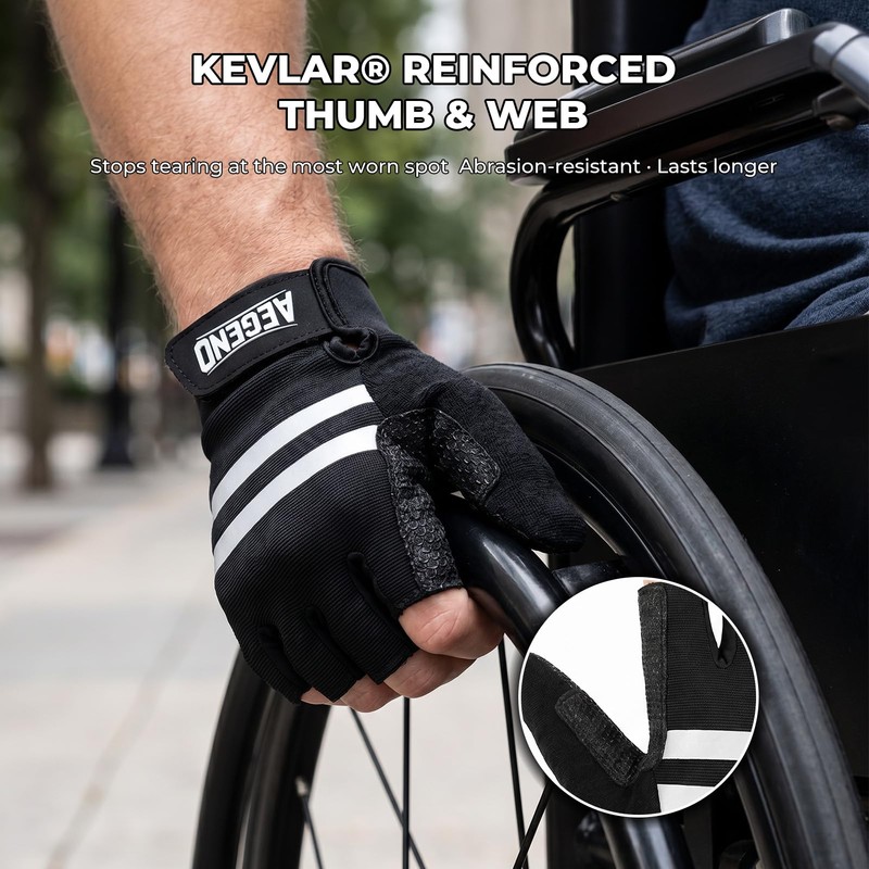 Aegend Wheelchair Gloves for Larger Hands, Anti-Slip & Durable Half-Finger