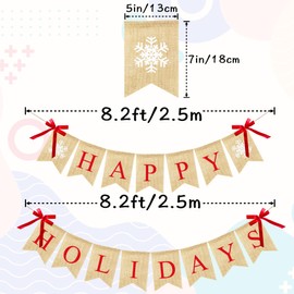 VILIFEVER Happy Holidays Banner Burlap, Christmas Decorations for Home Office, Christmas Banner for Fireplace Mantel Indoor Outdoor Decor, Happy Holidays Sign Xmas Party Supplies