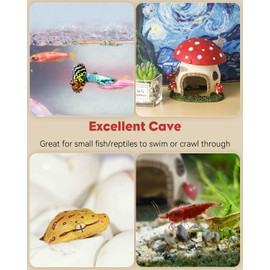 Pawfly Aquarium Mushroom House Ornament, Aquarium Hideout Hideaway Spawning Cave Decor, Fish Tank Decoration Resin Mushroom, Large