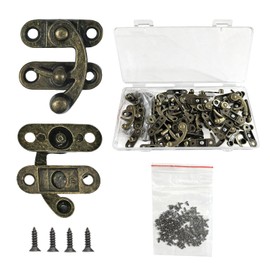 24 Pcs Thickened Solid Hasp Latches Locks Hooks, Antique Vintage Decorative Hasp Latches with Screws for Jewelry Box Wooden Cabinet Door, Cat Door Gate, Zinc Alloy (Bronze 24pcs)